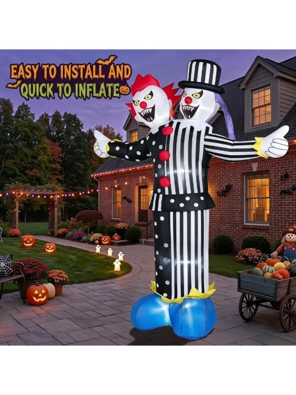 8FT Halloween Inflatable Clown with LED Lights - Outdoor Yard Blow-Up Decor